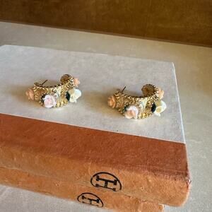 Gold Floral Hoop Earring- top quality chic, vintage bohemian bridal bridesmaid